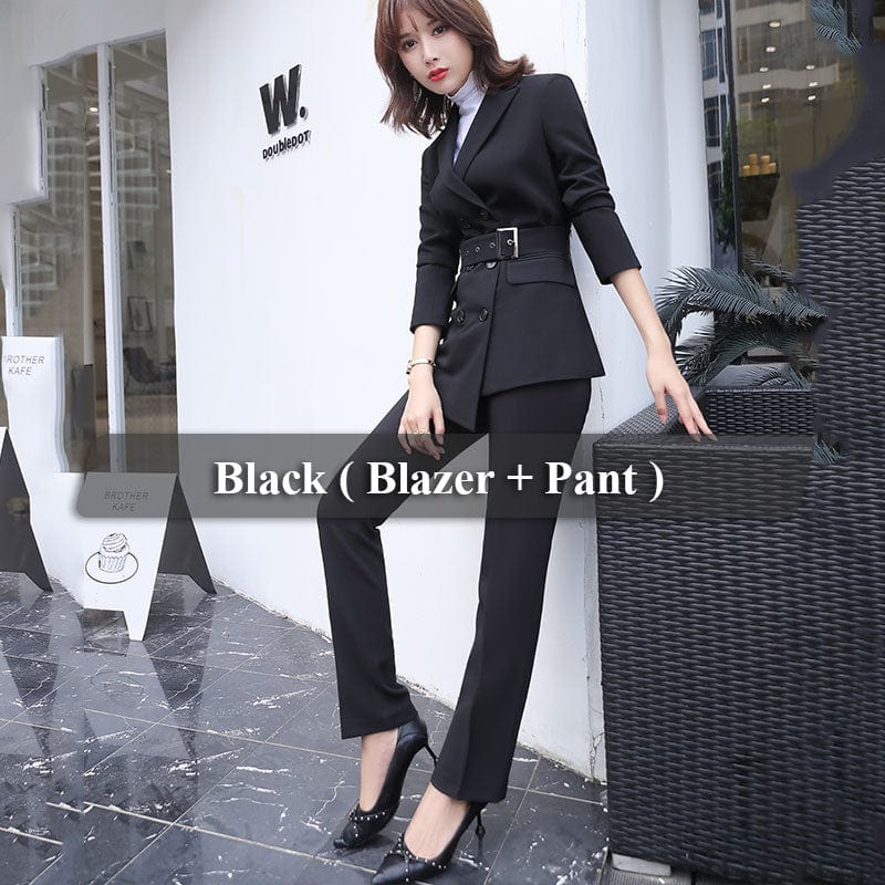 2 XL / 2 Piece Black Pant Suit China Factory Direct Sell 2 Piece Suit Set Women Red Pant Suits Business Office Lady Work Wear Formal Blazer with Sashes