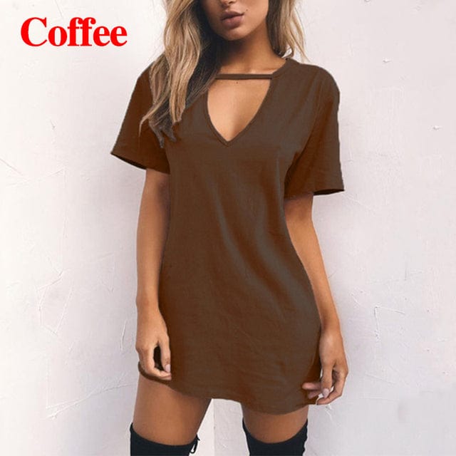 2 XL / 2 Women Tshirt Dress Choker Deep V-Neck Summer Dresses Mini T-Shirt Short Sleeve Ladies Casual Sexy Clothing Dropshipping