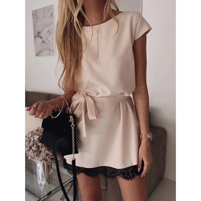 2 XL / 3 Women Dress Short Sleeve Straight Lace Mini Party Dresses Summer Elegant Robe Femme Womens Clothing 2022