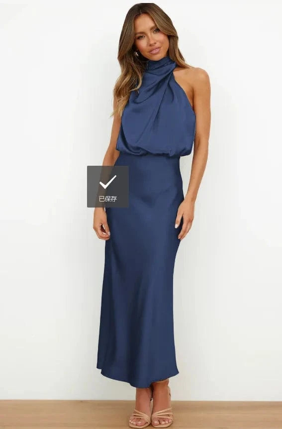 2 XL / 4 High Quality Satin Sleeveless Dress Fashion Elegant Celebrity Light Evening Women's Dress