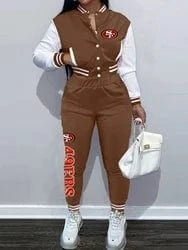 2 XL / 49ers Custom  plus size women's sets sport botton baseball uniforms sweatsuit ladies jacket and pants women two piece set
