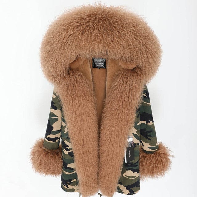 2 XL / 5 Hot Sale New Winter Fashion Mongolia Sheep Fur Plus Size Ladies Natural Fur Coat Casual Women Real Fur Parka