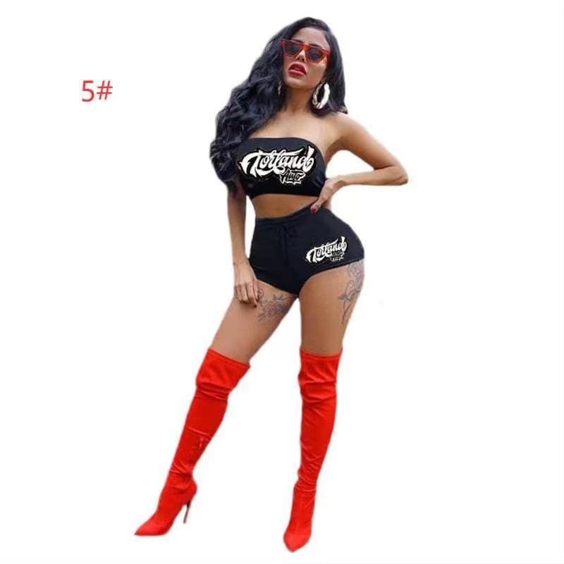 2 XL / 5 J&H 2023 new arrivals tube top and snack shorts set ladies sexy slim fit crop top fashion summer outfits