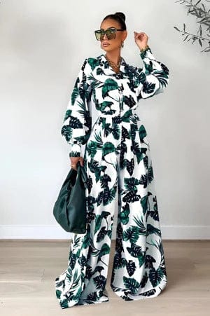 2 XL / 8 Fall Custom Casual Printed Long Sleeve Shirts Blouse Tops Wide Leg Pants Women Two Piece Outfits Set