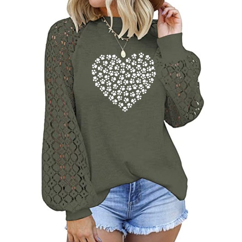 2 XL / Army Green Women's Blouses dog paw faith Fashion Design custom made Loose Soild Color Summer Shirt Blouse  ladies' blouses