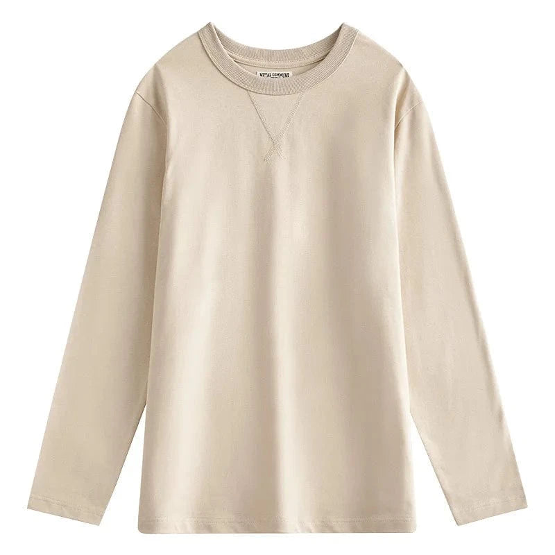 2 XL / Beige High Quality Heavy Weight 270GSM 100 Cotton Regular Casual Long Sleeve Triangle O Neck 3XL Plus Size Men Shirt
