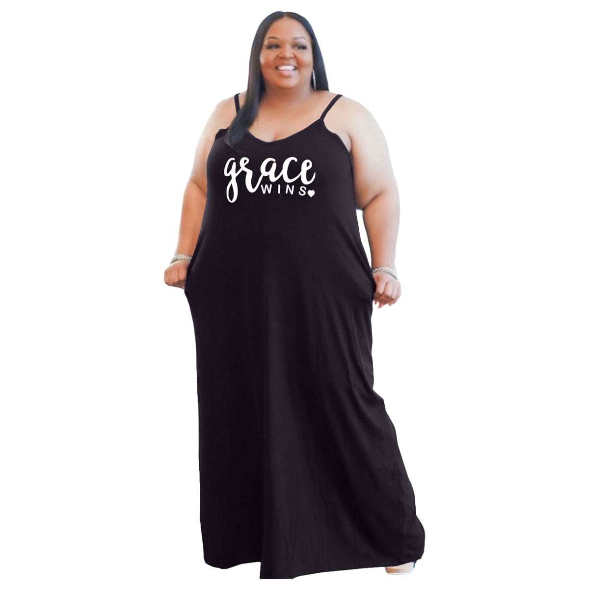 2 XL / black Amazon Europe and America plus size women's suspenders fashion loose mopping skirt dress