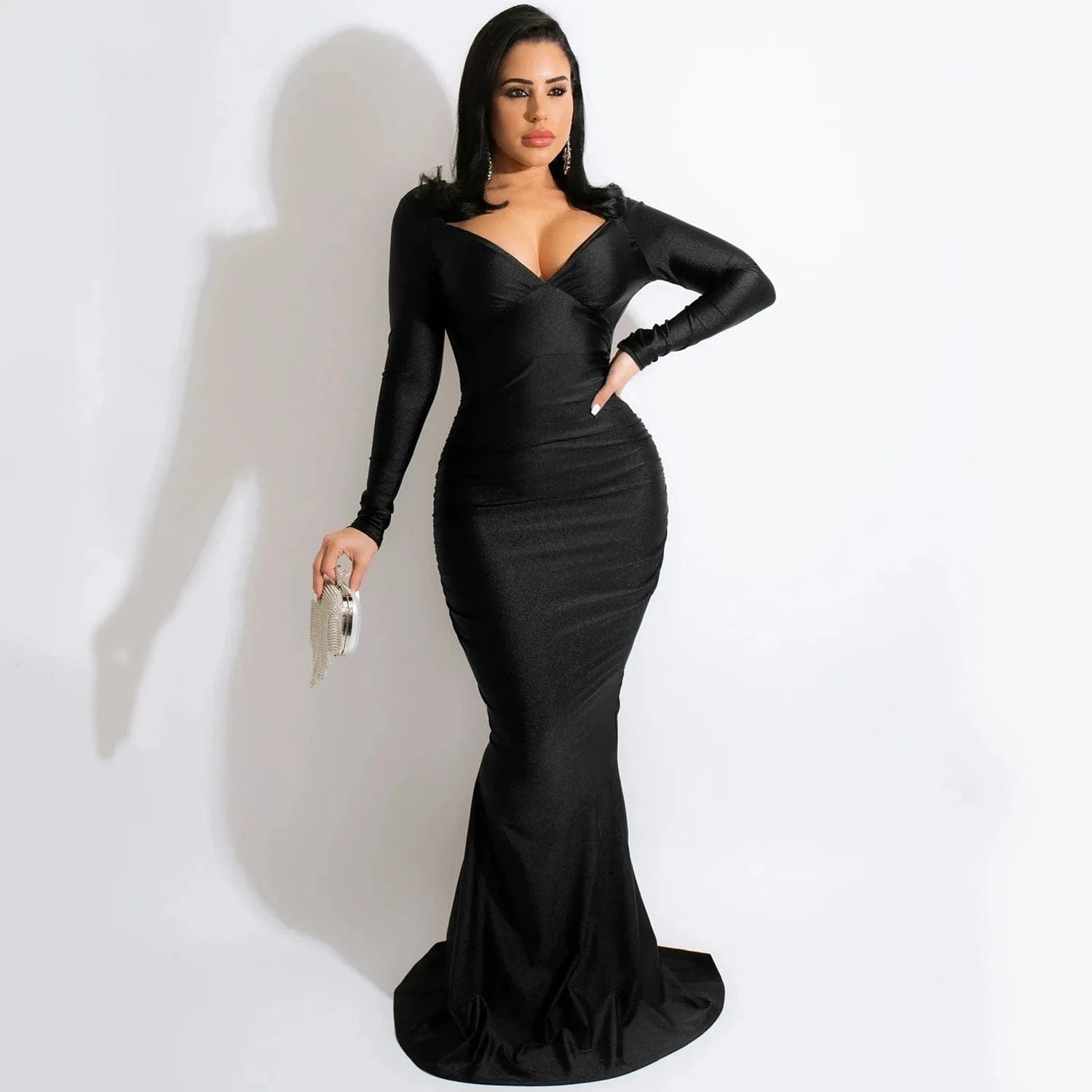2 XL / Black Autumn Spring Women Off Shoulder Backless V-neck Mermaid Floor-Length Dress Sexy Night Party Club Elegant Dresses 2022