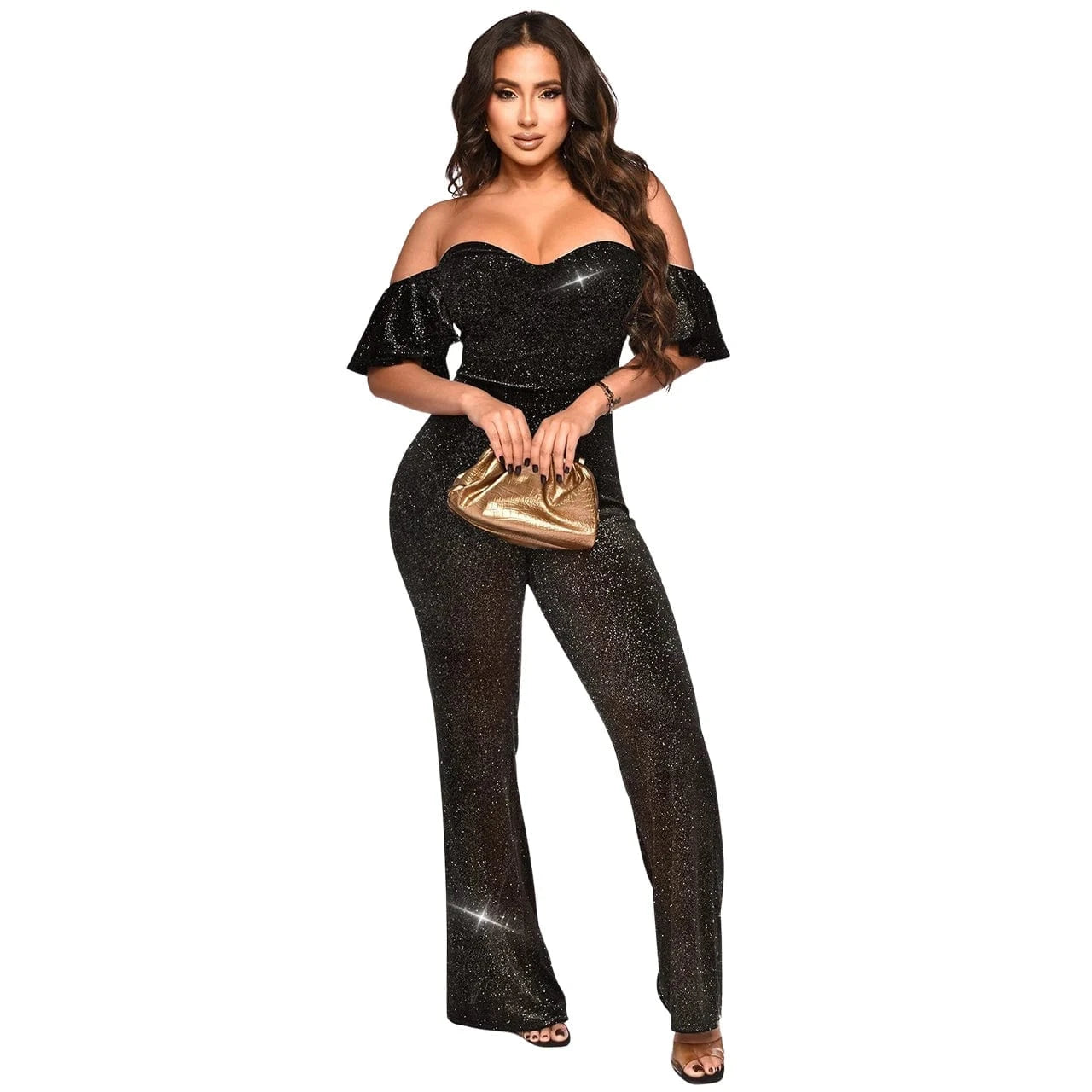 2 XL / Black European and American women's clothing 2024 new bright silk fabric fashion temperament sexy nightclub style jumpsuit