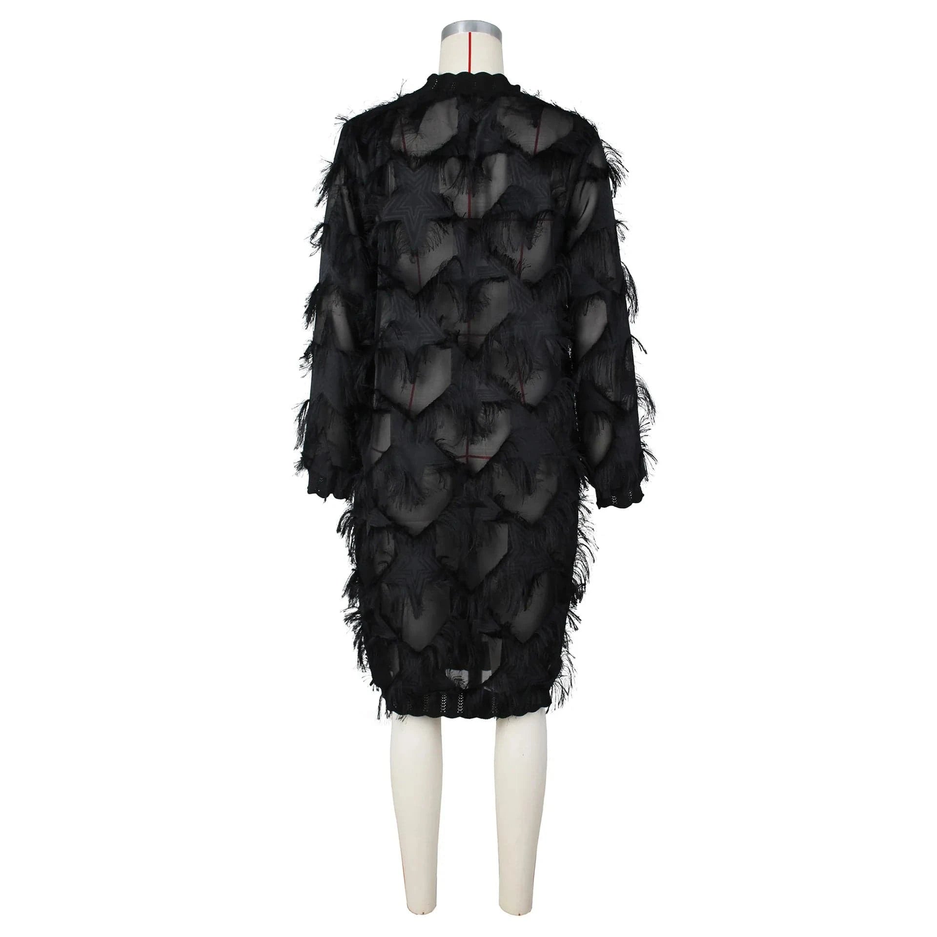 2 XL / Black J&H Elegant Casual See Through Lace Dresses Patchwork Tassel Knitted Long Sleeve Sexy Long Midi Women Dress