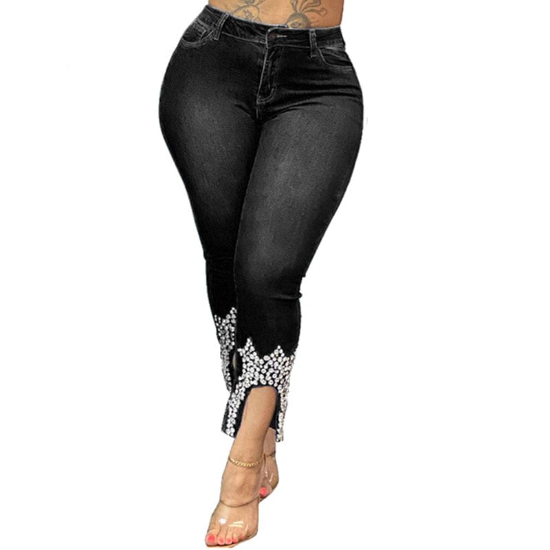 2 XL / black L99471 Wholesalers New design Fashion Denim Women's Beaded Jeans