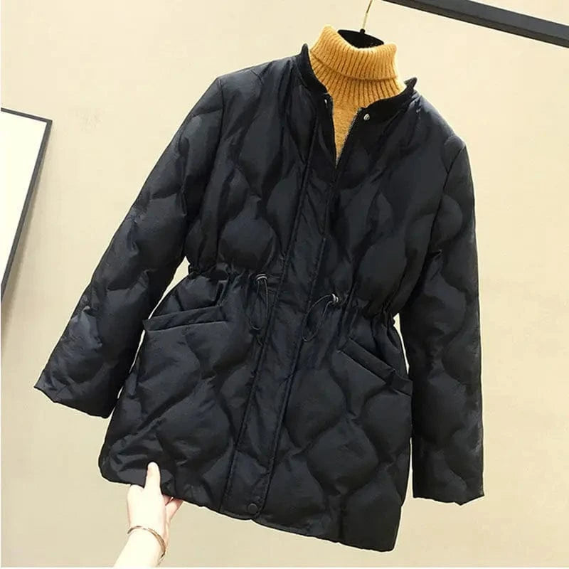2 XL / Black Mid-length down  padded jacket ladies new lightweight Korean style cotton-padded jacket women's slim home padded jacket