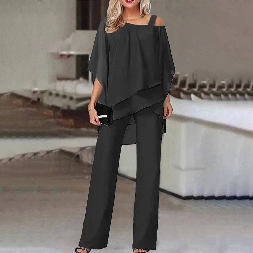 2 XL / Black Women's suit New European and American Fashion Solid color Loose casual Bat sleeve Irregular Two-piece set