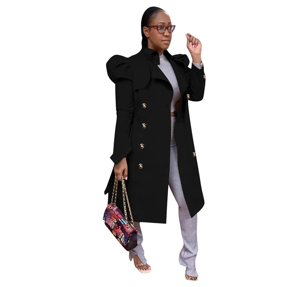 2 XL / Black YP New Trending Long Sleeve Solid Petal Winter Jackets And Coats 2024 Fall Khaki Button Top Ladies Long Trench Coat Women