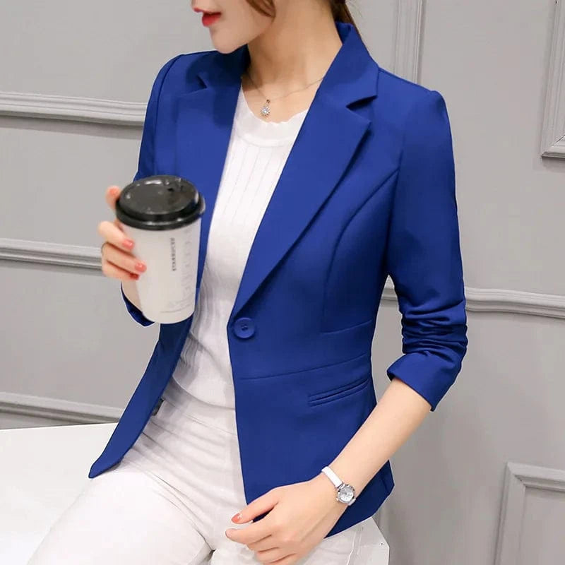 2 XL / Blue 297RX Spring Autumn Korean Stylish Women Long sleeve Slim Blazer Casual large size Pink Blue Black Mujer Office Suits Jackets Coat