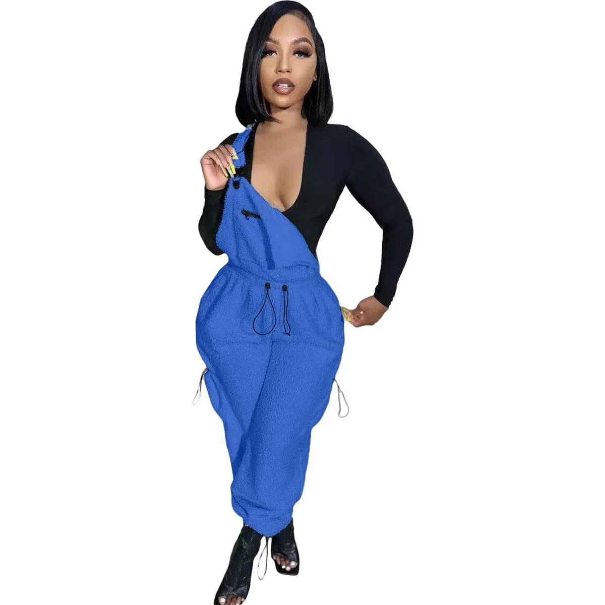 2 XL / Blue Cute Loose Jumpsuit 2023 Fall Rompers with Pockets Women Clothing Winter Suspender Pants for Ladies