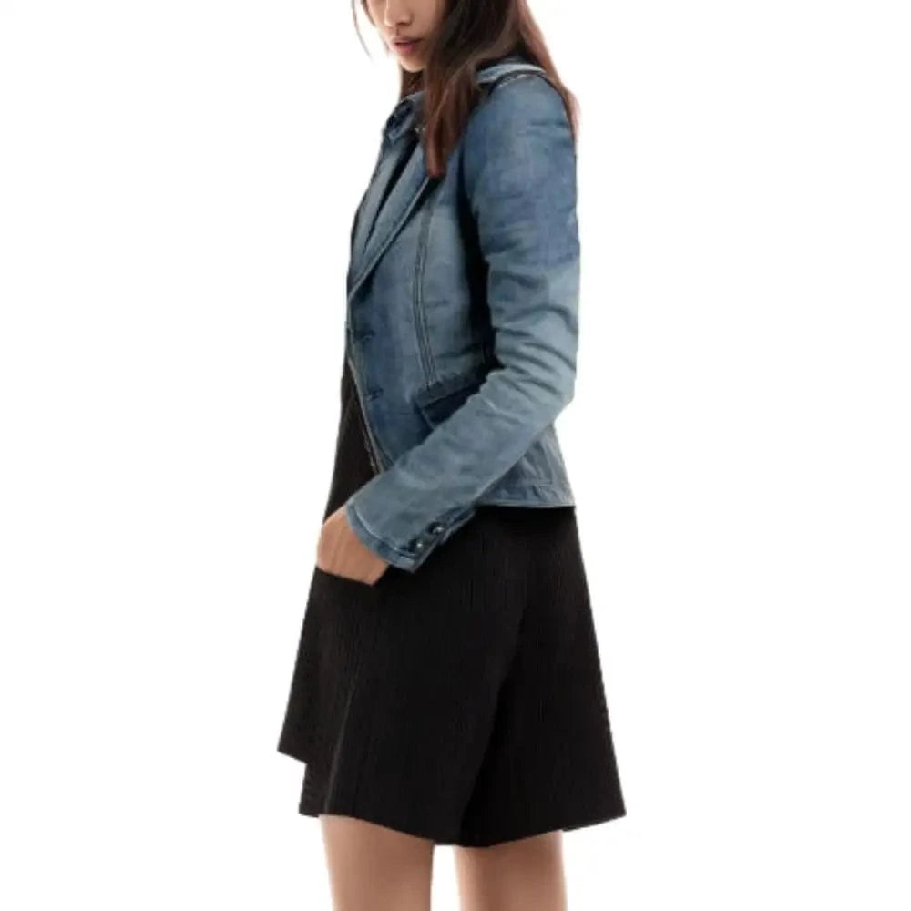 2 XL / Blue D0702DJ07 Stock Available Plus Size Stylish Washed Denim Blue Jean Button Up Women Jacket Sehe Fashion