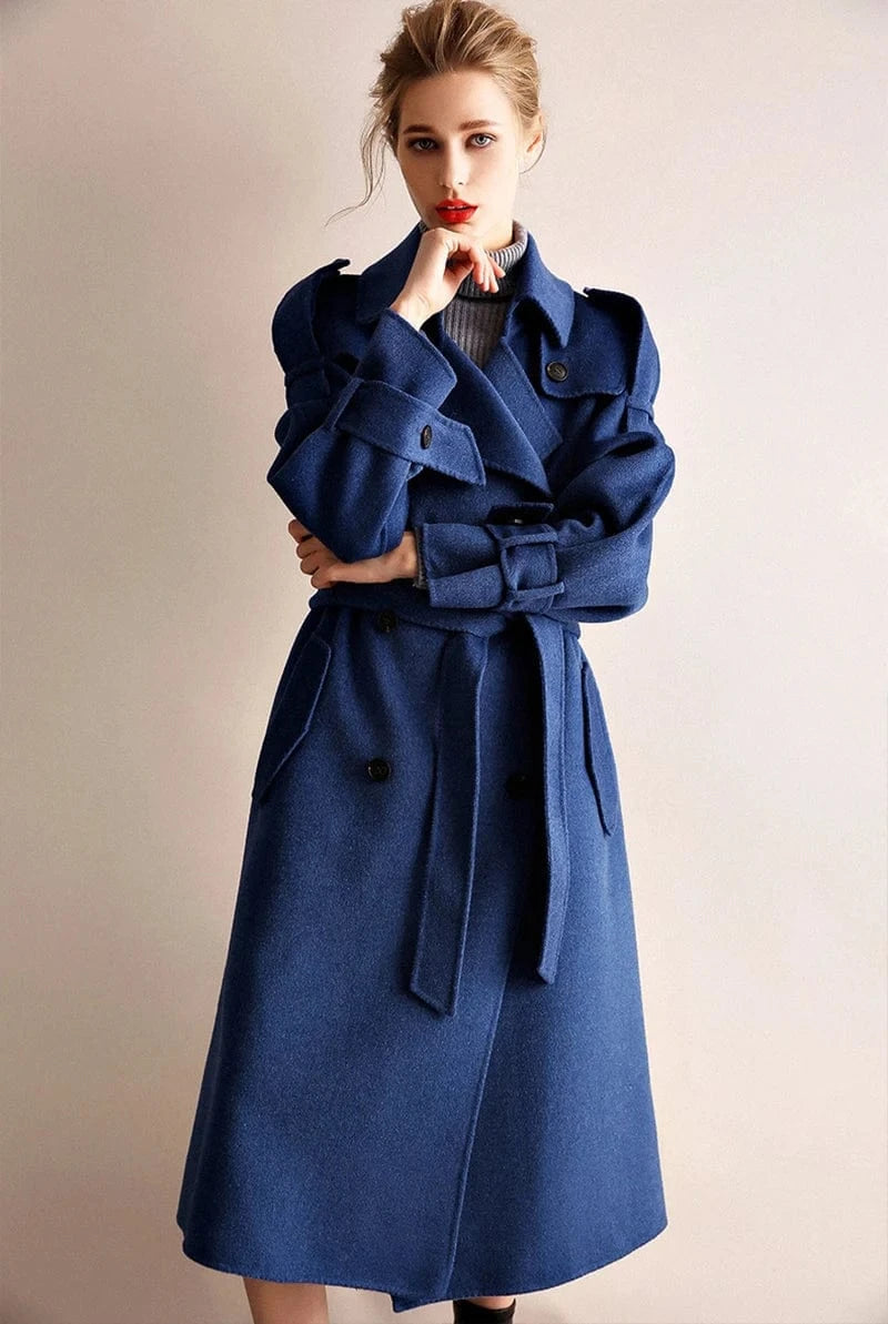 2 XL / Blue New Arrivals Autumn and Winter Long Wool Coat Women Double Sided Wool Trench Coat