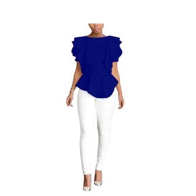 2 XL / Blue Plus Size Petal Sleeve Real Blusa Women Tops Zanzea Korean Blouse Vadim Elegant Summer Lotus Hem Shirt