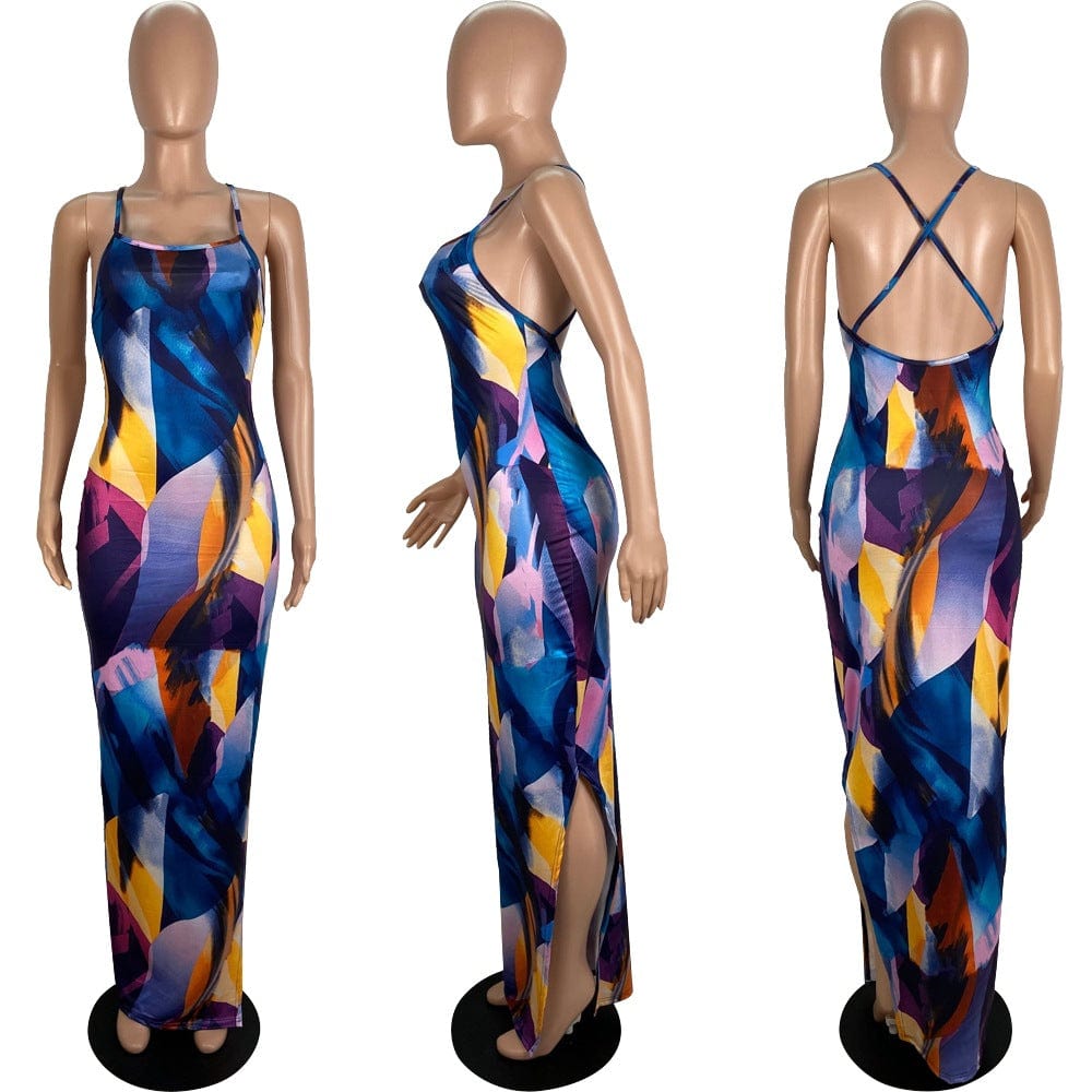 2 XL / Blue purple Factory 2023 NEW Women's Casual Sexy Summer Stripe Bodycon Long Maxi Dresses Floor Length Sleeveless Plus Size Sundresses