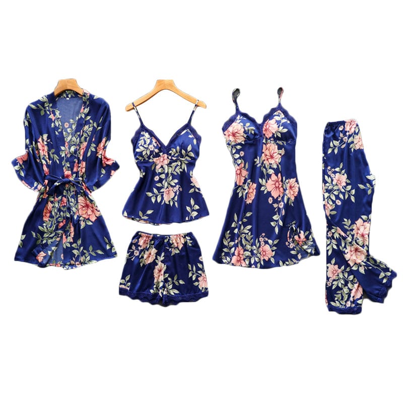 2 XL / Blue Wedding Bridal Robe Nighty For Honeymoon Loungewear Satin Bridesmaid Floral Robe