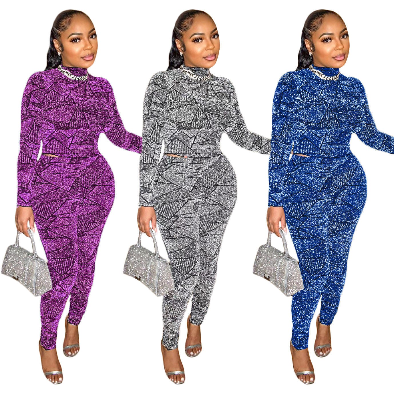 2 XL / Blue Winter Fall 2 Piece Pants Set Women Trend Pant And Shirts Suit Women Sexy Plus Size Pants Sets