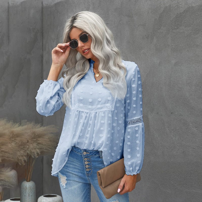2 XL / Blue Women chiffon Blouse long sleeve girls lovely floral embroidery shirt 2022 summer ladies blouse woman tops femme chic