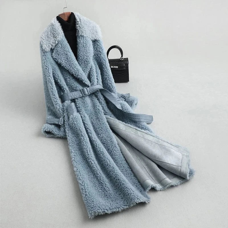 2 XL / Blue Women Real Wool fur coat jacket overcoat women's winter warm genuine fur jackets overcoats A59423