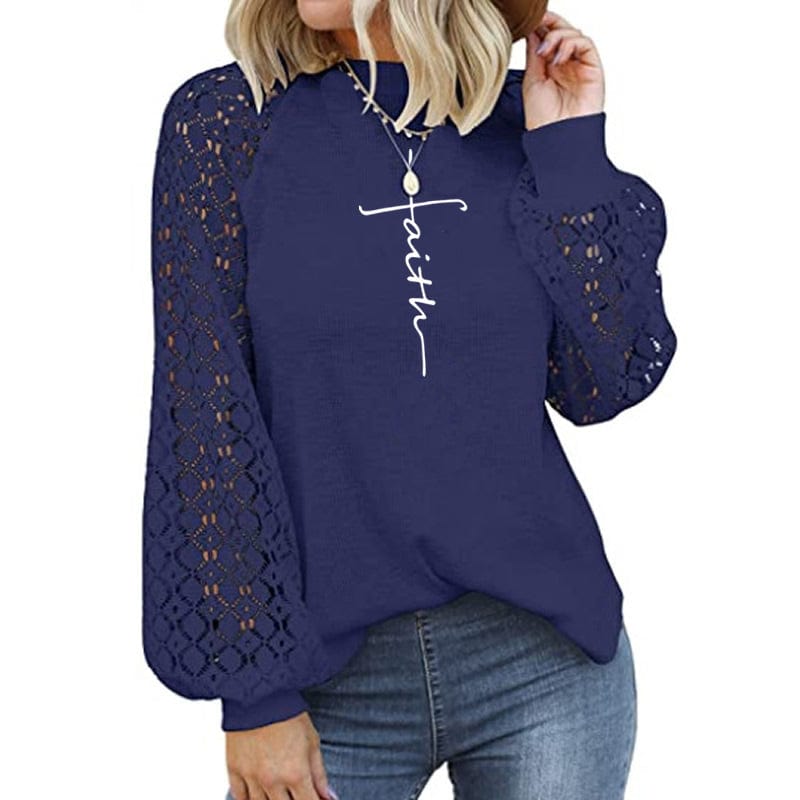 2 XL / Blue Women's Blouses Faith Flared Sleeves Mesh Fashion Design Loose Soild Color Summer Shirt Blouse  ladies' blouses