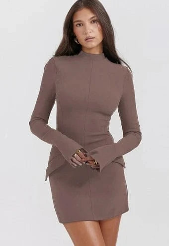 2 XL / Brown 2 Sexy Round Scoop Neck Bodycon Dress for Women Elegant Casual Dress 2024