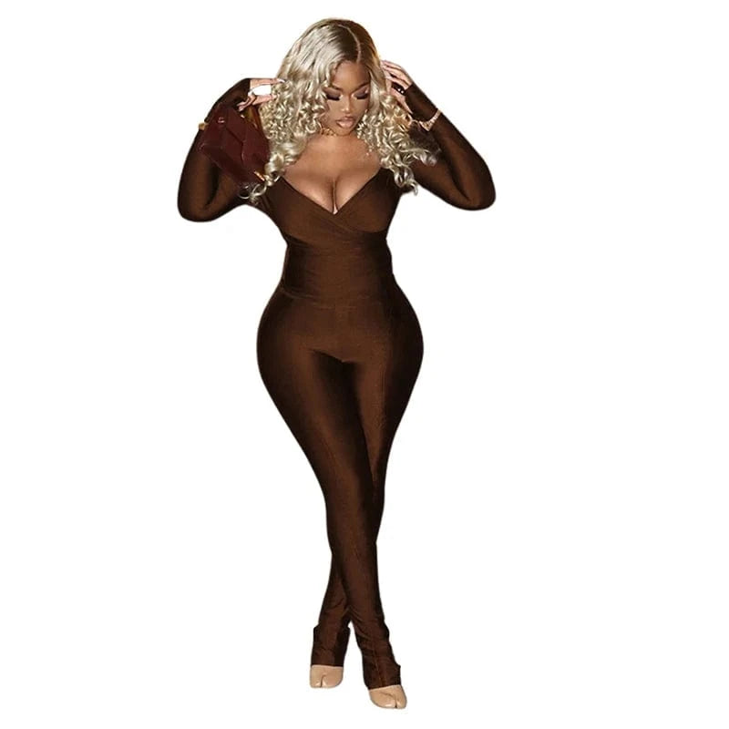 2 XL / Brown african casual outfit women v neck long sleeve shirt top and split pants two 2 piece track suit set women clothing for women