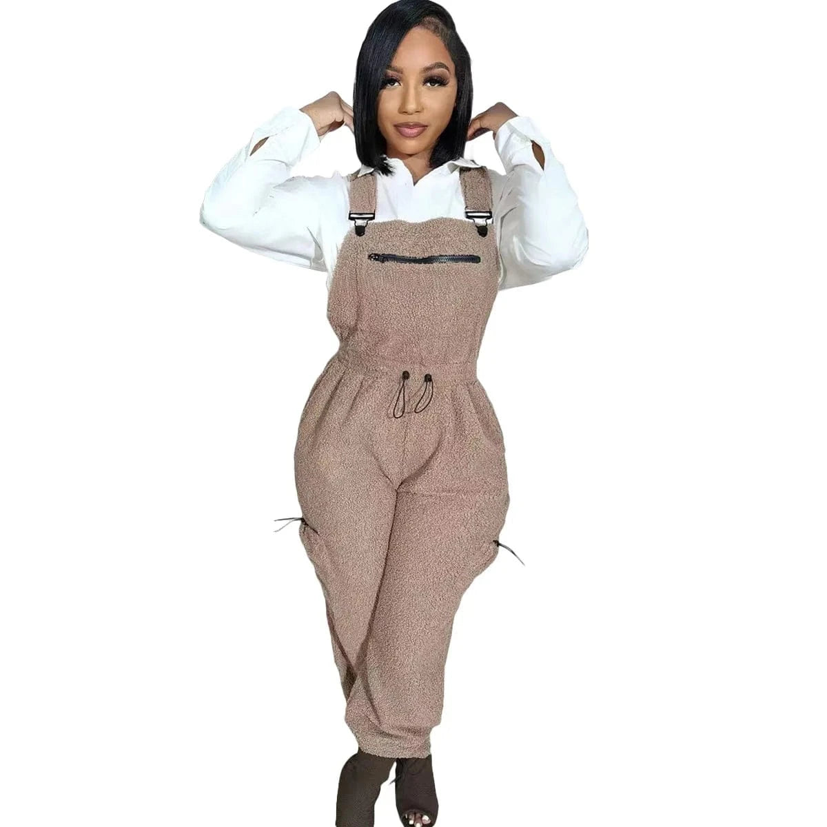 2 XL / Brown Cute Loose Jumpsuit 2023 Fall Rompers with Pockets Women Clothing Winter Suspender Pants for Ladies