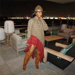 2 XL / Brown Fall Women Clothes Casual Plaid Irregular Loose Long Dress Shirt Dress