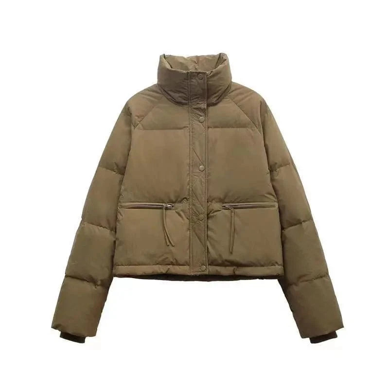 2 XL / Brown New Cotton-Padded Women's Short Korean Version Stand Collar Thickened Bread Coat Cotton-Padded Women Coat