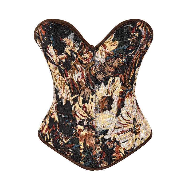 2 XL / Brown OUDINA New Oil Painting Style Corset Strappy Bone Chest Waist Trainer Femme Corset For Women Corset Top