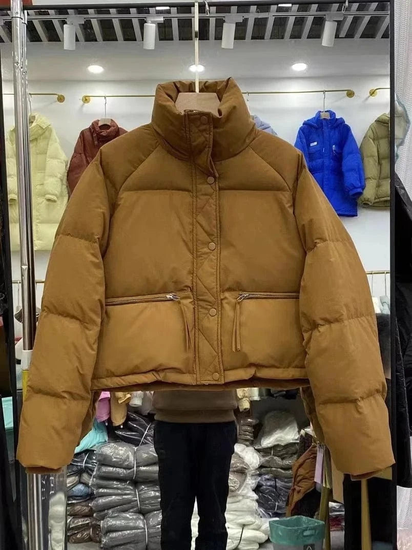 2 XL / caramel New Cotton-Padded Women's Short Korean Version Stand Collar Thickened Bread Coat Cotton-Padded Women Coat