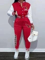 2 XL / cardinals Custom  plus size women's sets sport botton baseball uniforms sweatsuit ladies jacket and pants women two piece set