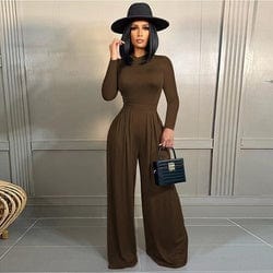 2 XL / Coffee KC round neck top+long pants sexy casual solid color slim fit street 2 pieces sets temperament OL women suits