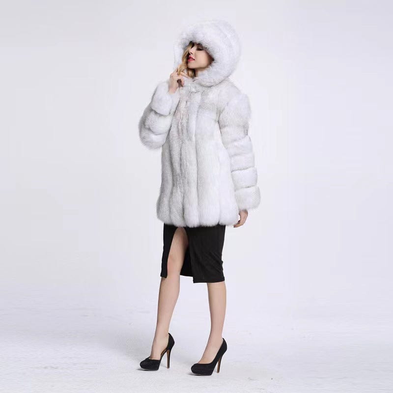 2 XL / color1 2022Classic Design European Hooded Fashion Real Fox Fur Long Coat