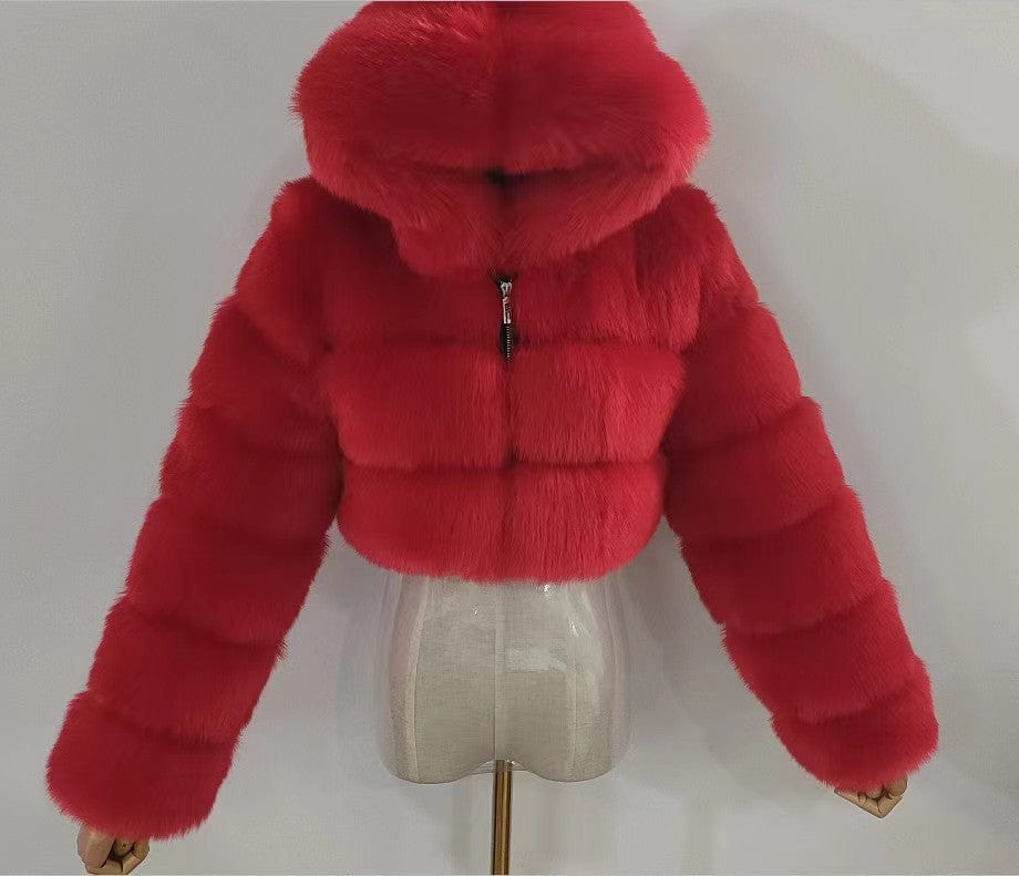 2 XL / color19 Cropped  Winter Coat Jacket Women Faux Fox Fur Coat with Hood Fashion Short Style Fake Fur Coat for Lady