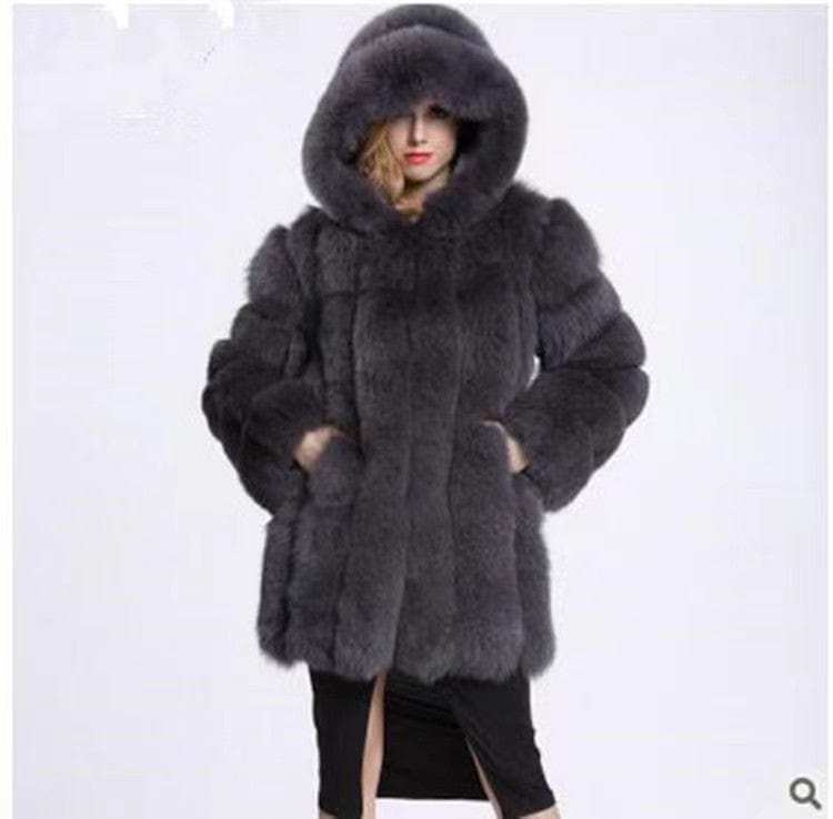 2 XL / color3 2022Classic Design European Hooded Fashion Real Fox Fur Long Coat