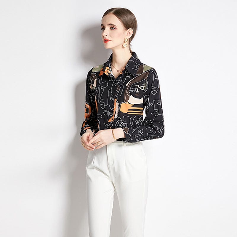 2 XL / Comic beauty black New Print Long Sleeve Shirt XC3307032