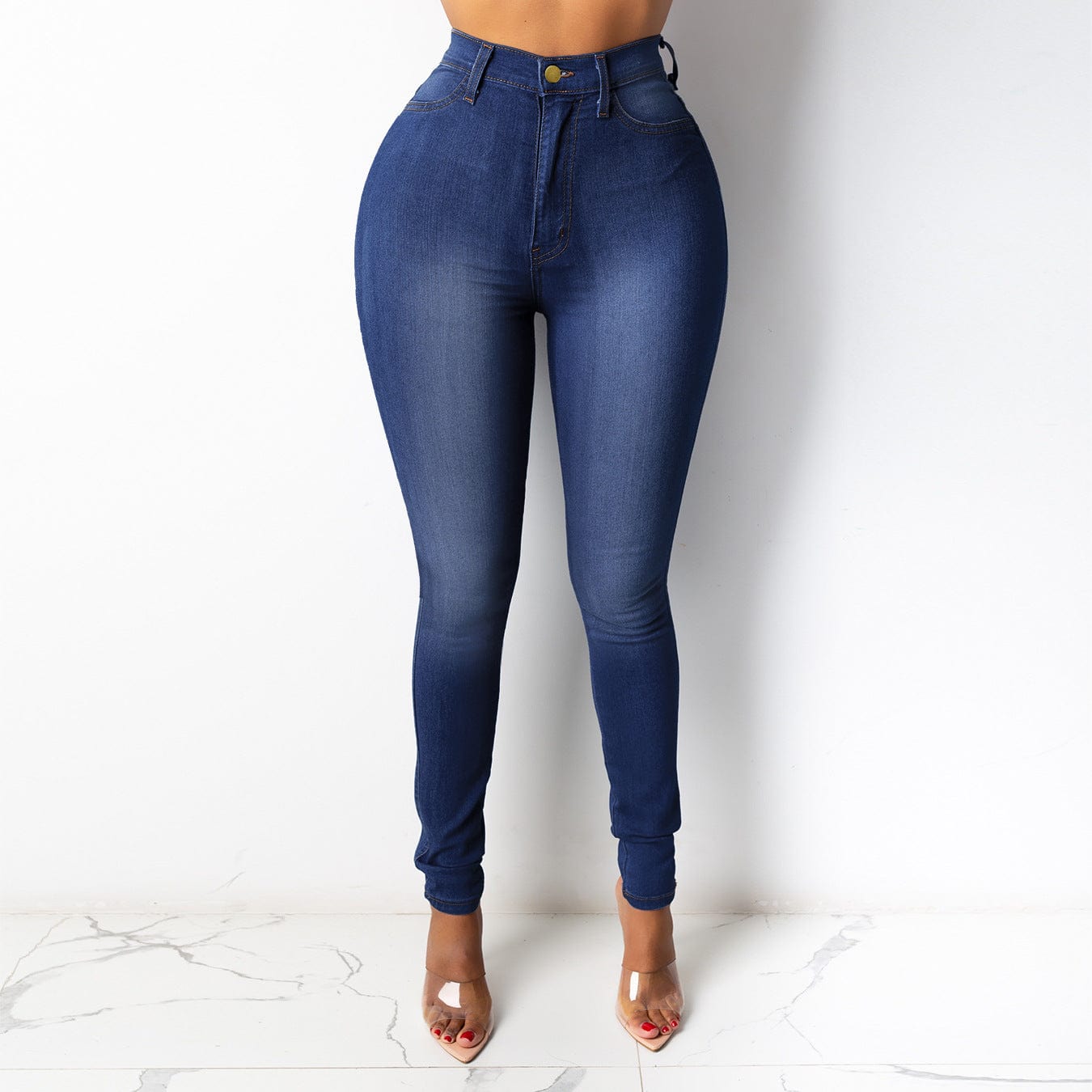 2 XL / Dark blue 2023 Hot Sale New European and American women's slim women's jeans high waist slim pencil trousers
