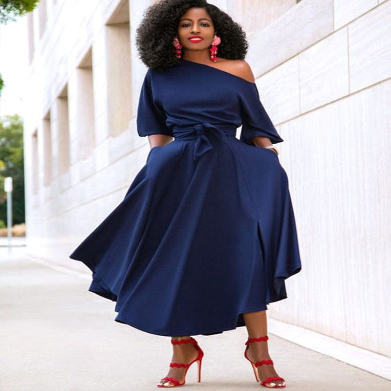 2 XL / Dark blue fashion wholesale  Sleeve ladies dress for women clothing  custom logo casual dresses women