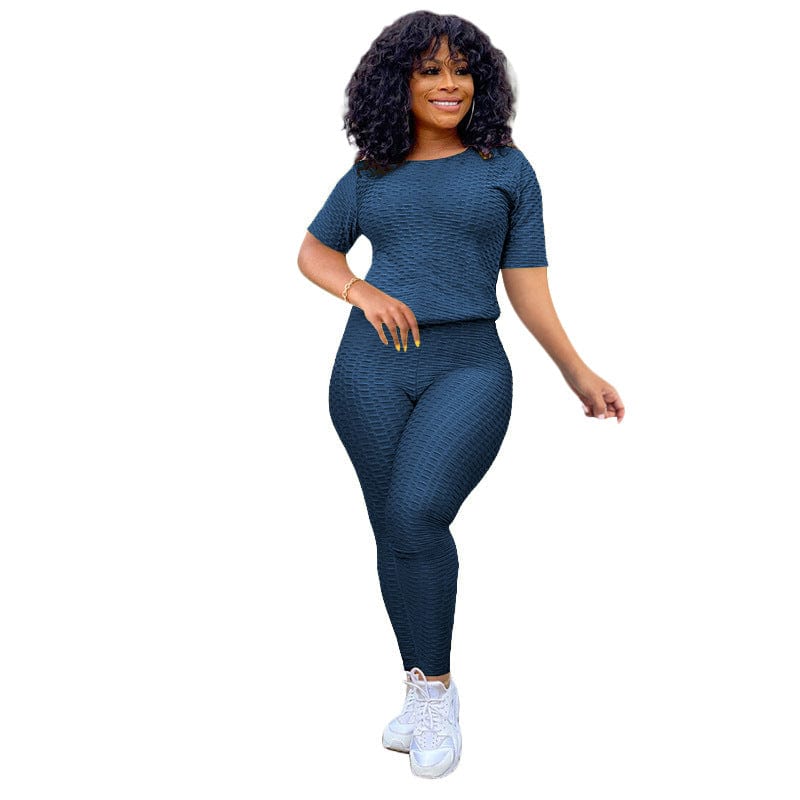 2 XL / Dark blue Summer 2022 Women Nylon Spandex Stretchy Sweatsuit Fitness Yoga Set Sports Wear Tracksuit Sweatpants 2 Piece Sweat Suits xs