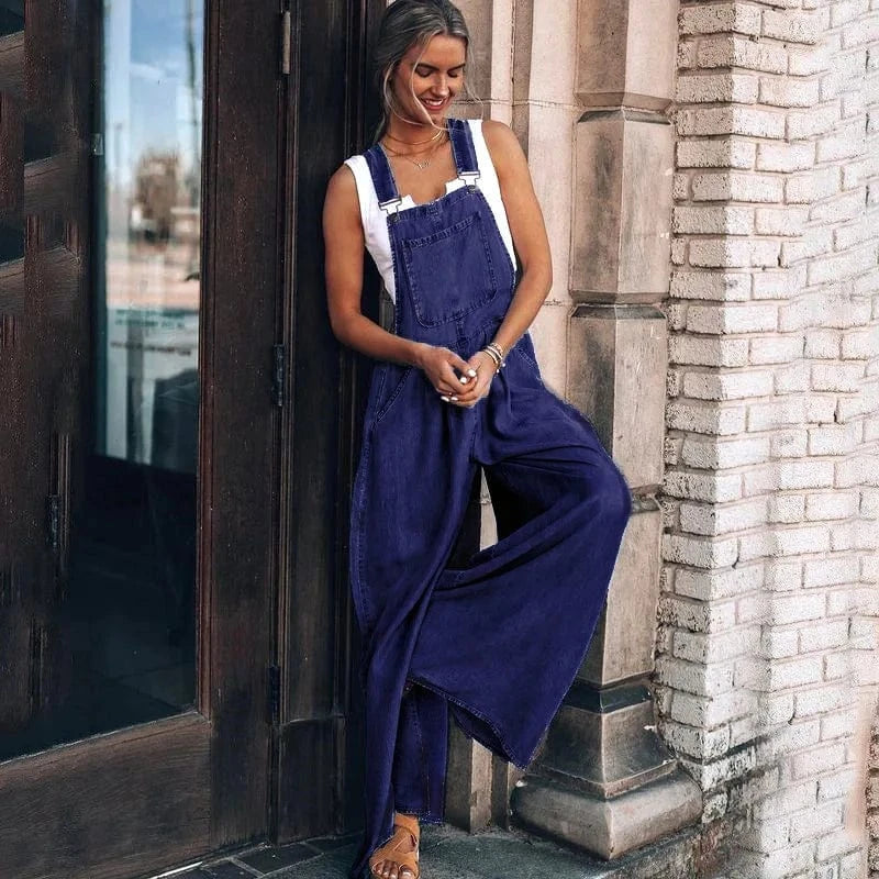 2 XL / Dark blue Summer New Wholesale Hot Selling Women's Loose Side Pockets Fashionable Sleeveless Denim Strap Pants