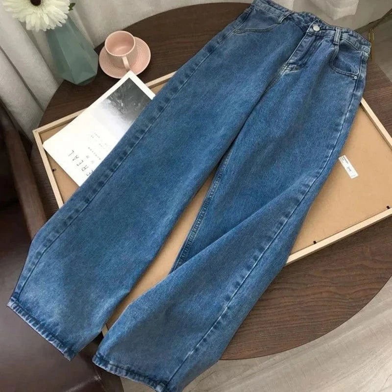 2 XL / Dark blue Women Lady Girls Straight-leg, High-waisted Hot Sale  Fashion  Summer  Elegant Denim Pants micro-pants Mid-waist women's jeans