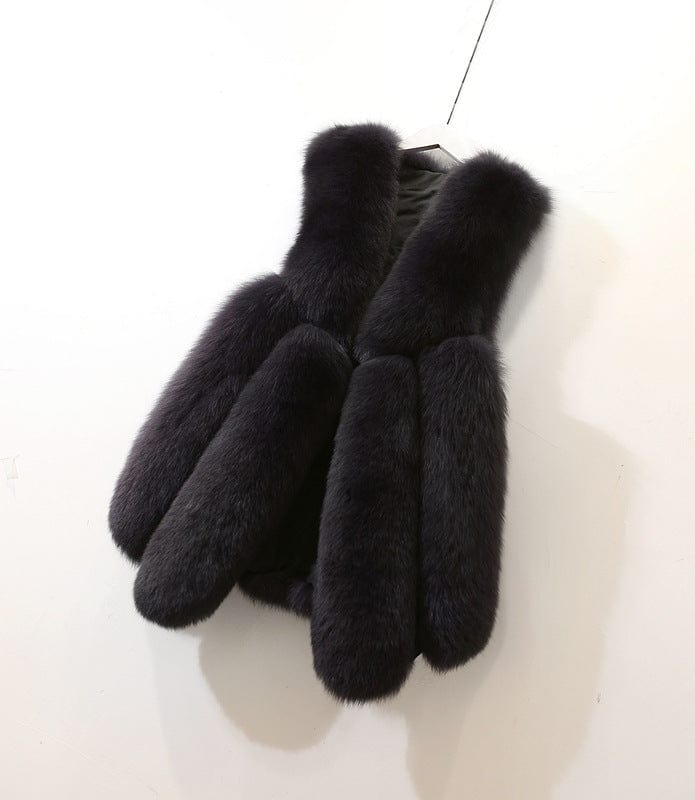 2 XL / Dark Gray factory sale ladies fashion winter warm thicken jacket 4XL size faux fox fur with hood hot sale vet wholesale fur jacket