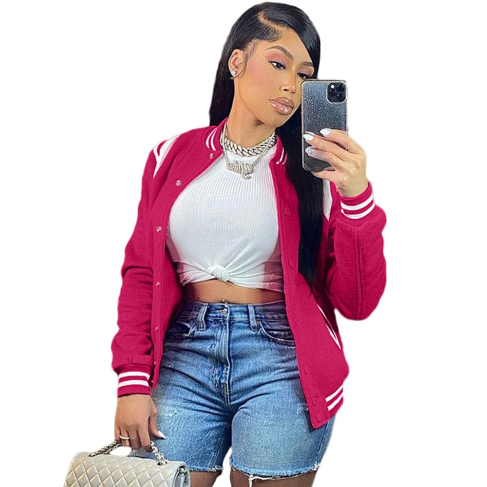 2 XL / Fuchsia Fall Women Clothes Trendy Women Clothes  Woolen Fabric Button Double Thread Jacket