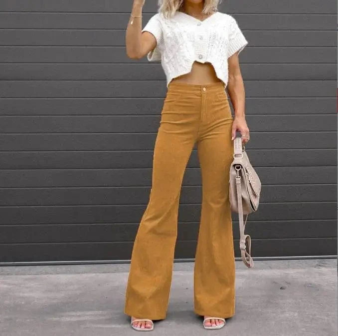 2 XL / Golden 2024 Best-Selling Spring and Summer Women's Middle Waist Long  Pants Straight Wide Leg Flared  Ladies Casual Loose Pant